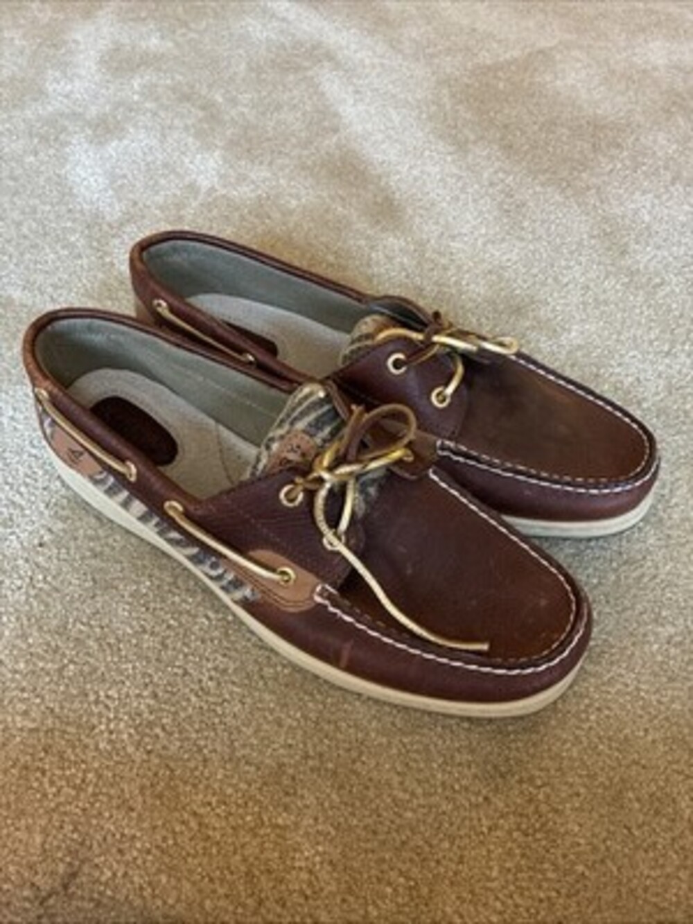 Sperry Womens Top Sider Brown Leather Zebra Sequin Slip On Boat Shoes Size 12M